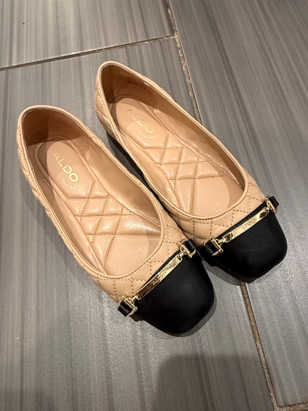 ALDO Quilted Beige and Black Two-Tone Ballet Flats